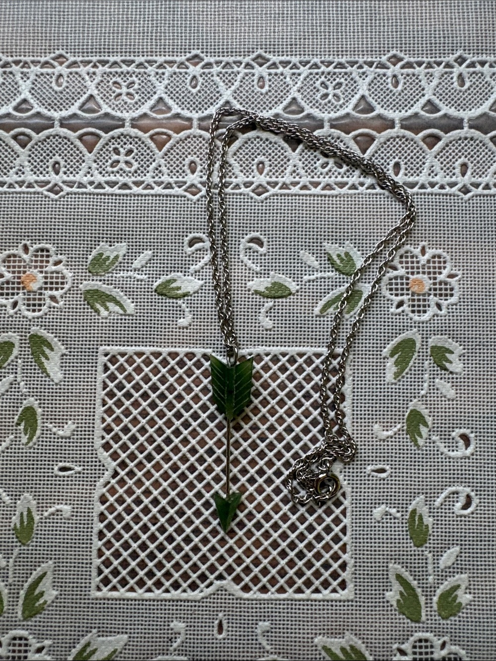 Silver Necklace with Green Arrow Pendant - Women Accessories